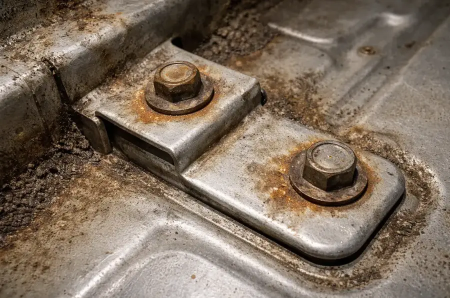 Karat di baut komponen mobil (indikasi mobil bekas banjir)